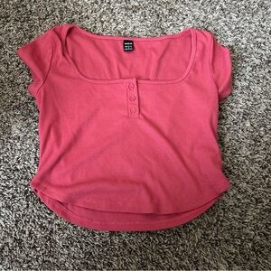 SHEIN Pink Fitted Crop T-Shirt
